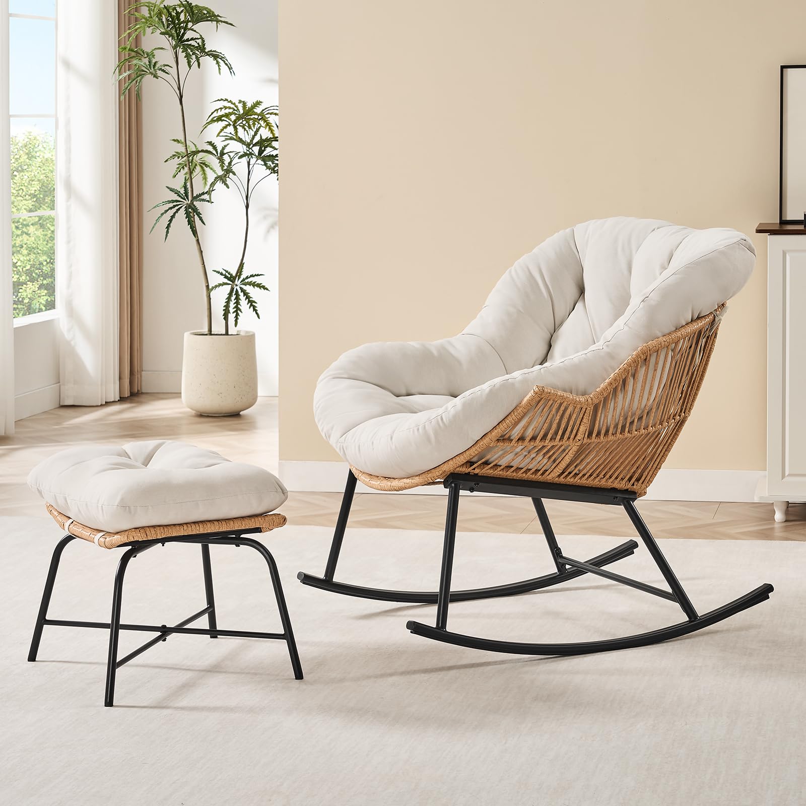 Outdoor Furniture Egg Chair - Grey Rattan Papasan Rocking Chair with