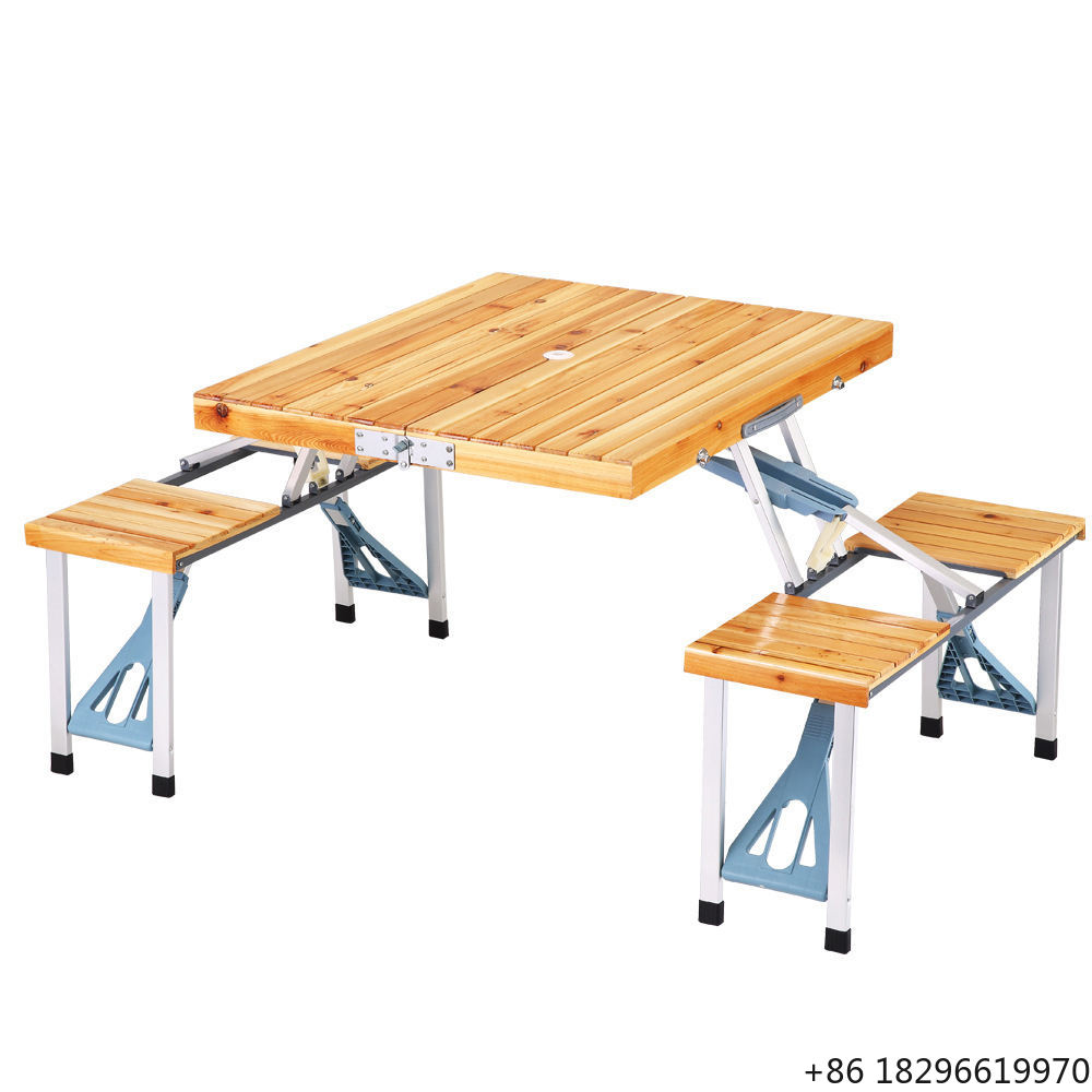 Folding Picnic Table - Modern Outdoor Solid Wood Aluminum Folding