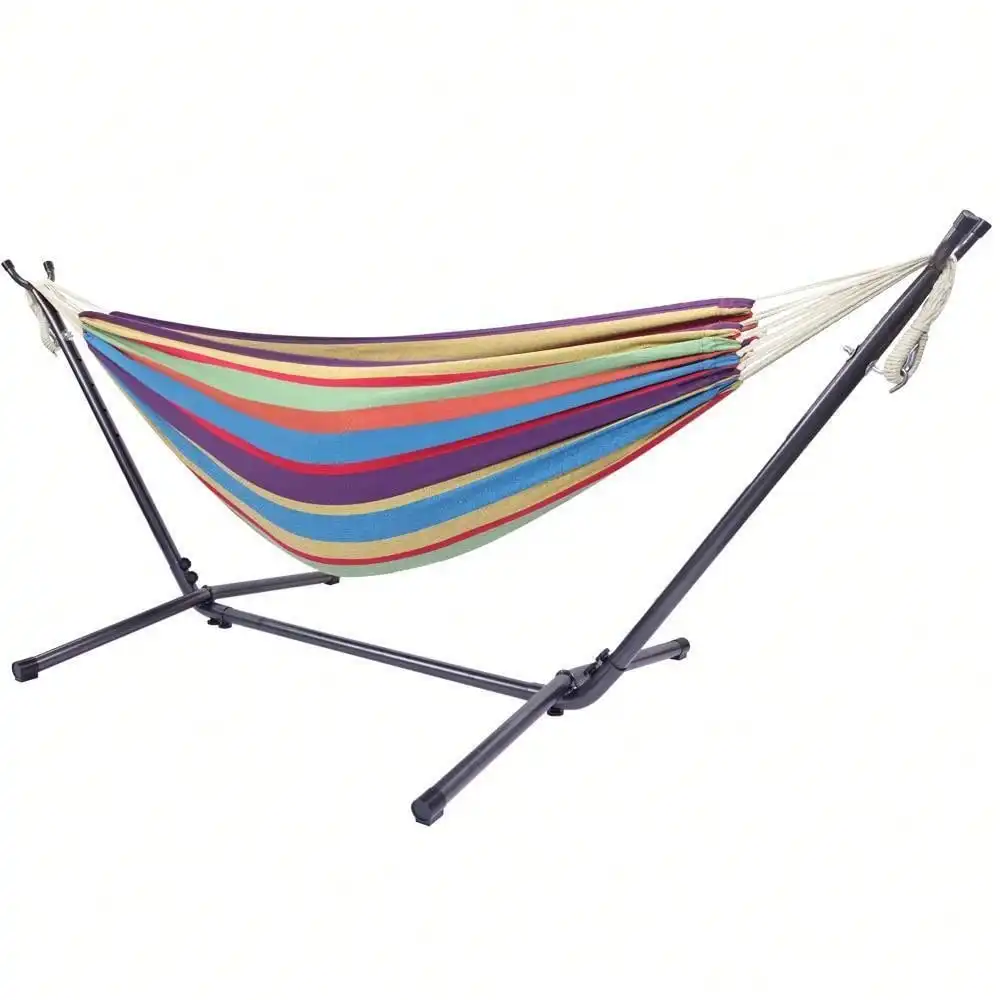 Hammock With Stand - Patio Cotton Double Hammock Set w/