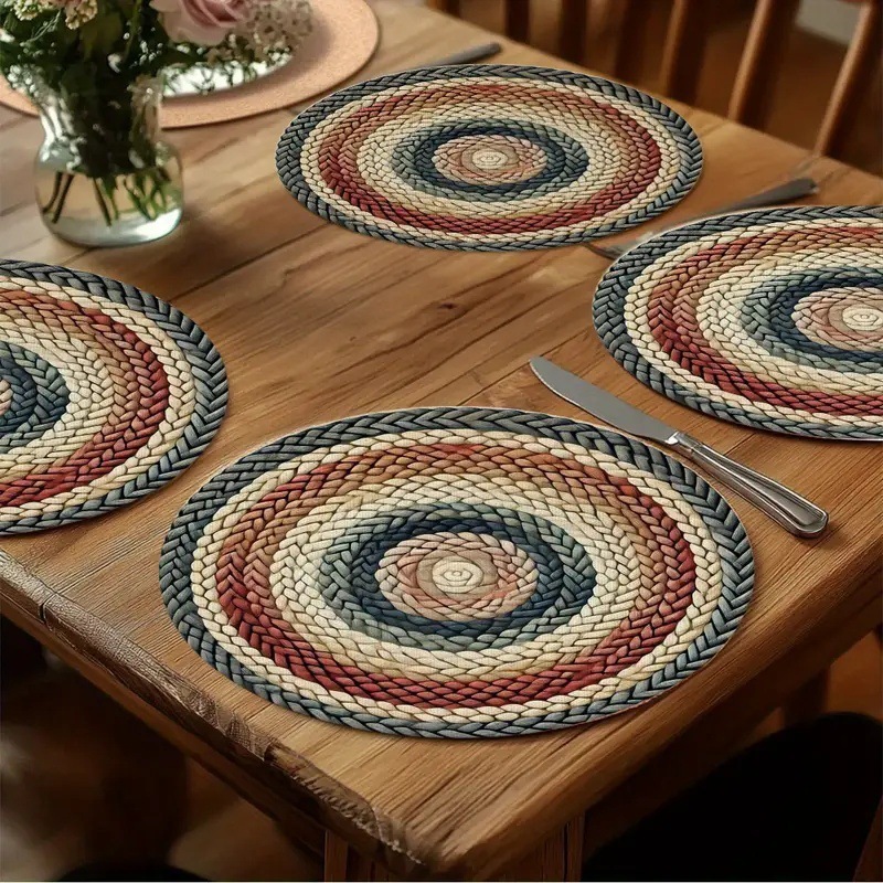 Outdoor Furniture Dining - Bohemian Style Non-Slip Round Linen Placemat